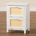 Baxton Studio Sariah Mid-Century Modern White Finished Wood and Rattan 2-Door End Table - BSOFMA-0176-Wooden 2 Drawer-ET