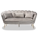 Baxton Studio Genia Contemporary Glam and Luxe Grey Velvet Fabric Upholstered and Gold Metal Sofa - BSODC-02T-Shiny Velvet Light Grey-Sofa