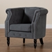 Baxton Studio Renessa Classic and Traditional Grey Velvet Fabric Upholstered and Dark Brown Finished Wood Armchair - BSOZQ-13-Velvet Grey-Chair