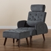 Baxton Studio Haldis Modern and Contemporary Grey velvet Fabric Upholstered and Walnut Brown Finished Wood 2-Piece Recliner Chair and Ottoman Set - BSOT-4-Velvet Grey-Chair/Footstool Set