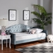 Baxton Studio Benjamin Modern and Contemporary Light Blue Velvet Fabric Upholstered and Dark Brown Finished Wood Full Size Daybed - BSOBenjamin-Light Blue Velvet-Daybed-Full