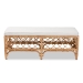 bali & pari Orchard Modern Bohemian White Fabric Upholstered and Natural Brown Rattan Bench - BSOOrchard-Rattan-Bench