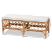 bali & pari Orchard Modern Bohemian White Fabric Upholstered and Natural Brown Rattan Bench - BSOOrchard-Rattan-Bench