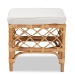 bali & pari Orchard Modern Bohemian White Fabric Upholstered and Natural Brown Rattan Ottoman - BSOOrchard-Rattan-Otto