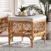 bali & pari Orchard Modern Bohemian White Fabric Upholstered and Natural Brown Rattan Ottoman - BSOOrchard-Rattan-Otto