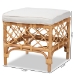 bali & pari Orchard Modern Bohemian White Fabric Upholstered and Natural Brown Rattan Ottoman - BSOOrchard-Rattan-Otto