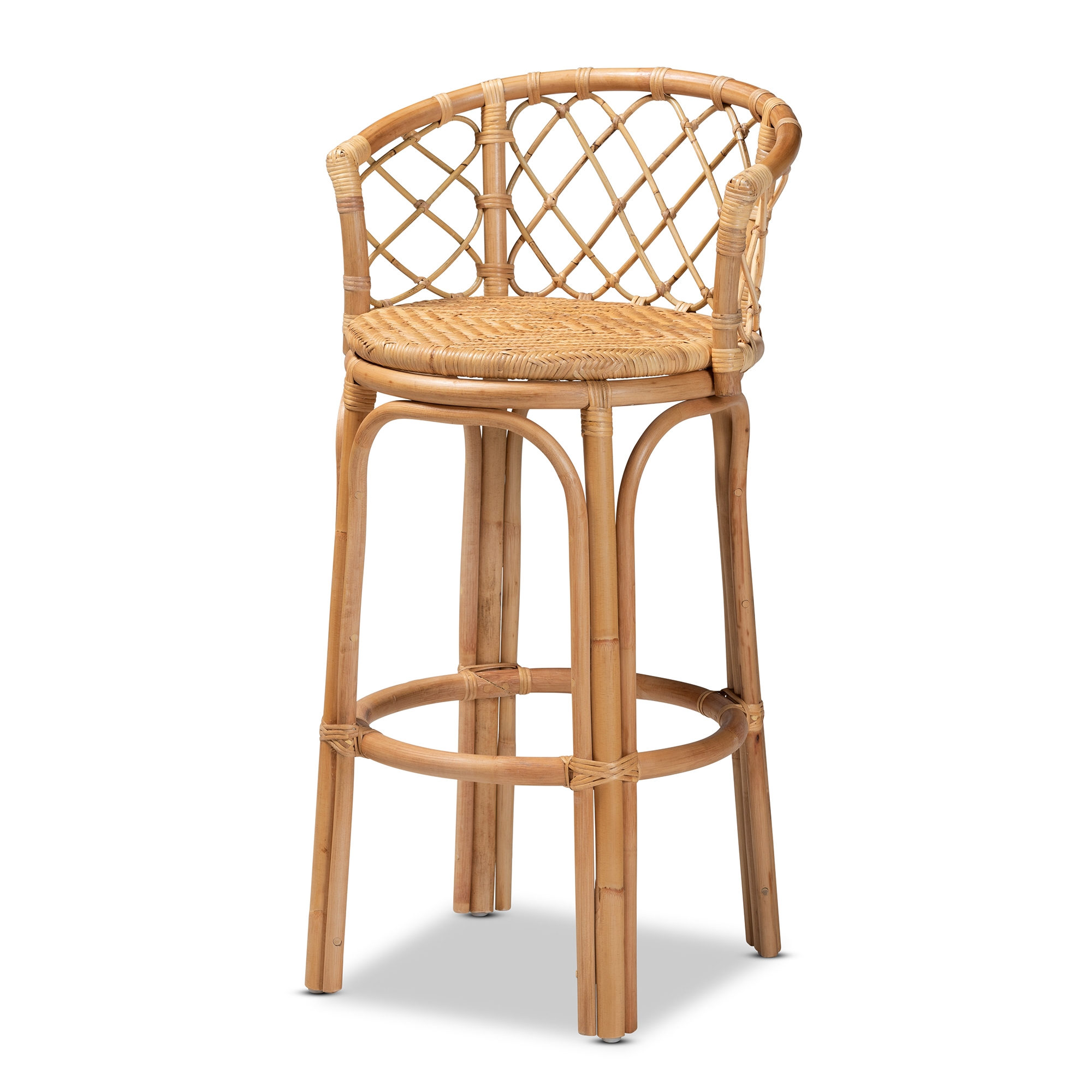 Baxton Studio Orchard Modern Bohemian Natural Brown Rattan Bar Stool