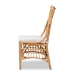 bali & pari Rose Modern Bohemian White Fabric Upholstered and Natural Brown Rattan Dining Chair - BSORose-Rattan-DC No Arm