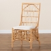 bali & pari Rose Modern Bohemian White Fabric Upholstered and Natural Brown Rattan Dining Chair - BSORose-Rattan-DC No Arm
