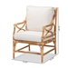 bali & pari Brandon Modern Bohemian White Fabric Upholstered and Natural Brown Rattan Armchair - BSOBrandon-Rattan-Armchair