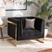 Baxton Studio Ambra Glam and Luxe Black Velvet Fabric Upholstered and Button Tufted Armchair with Gold-Tone Frame - BSOTSF-5507-Black/Gold-CC