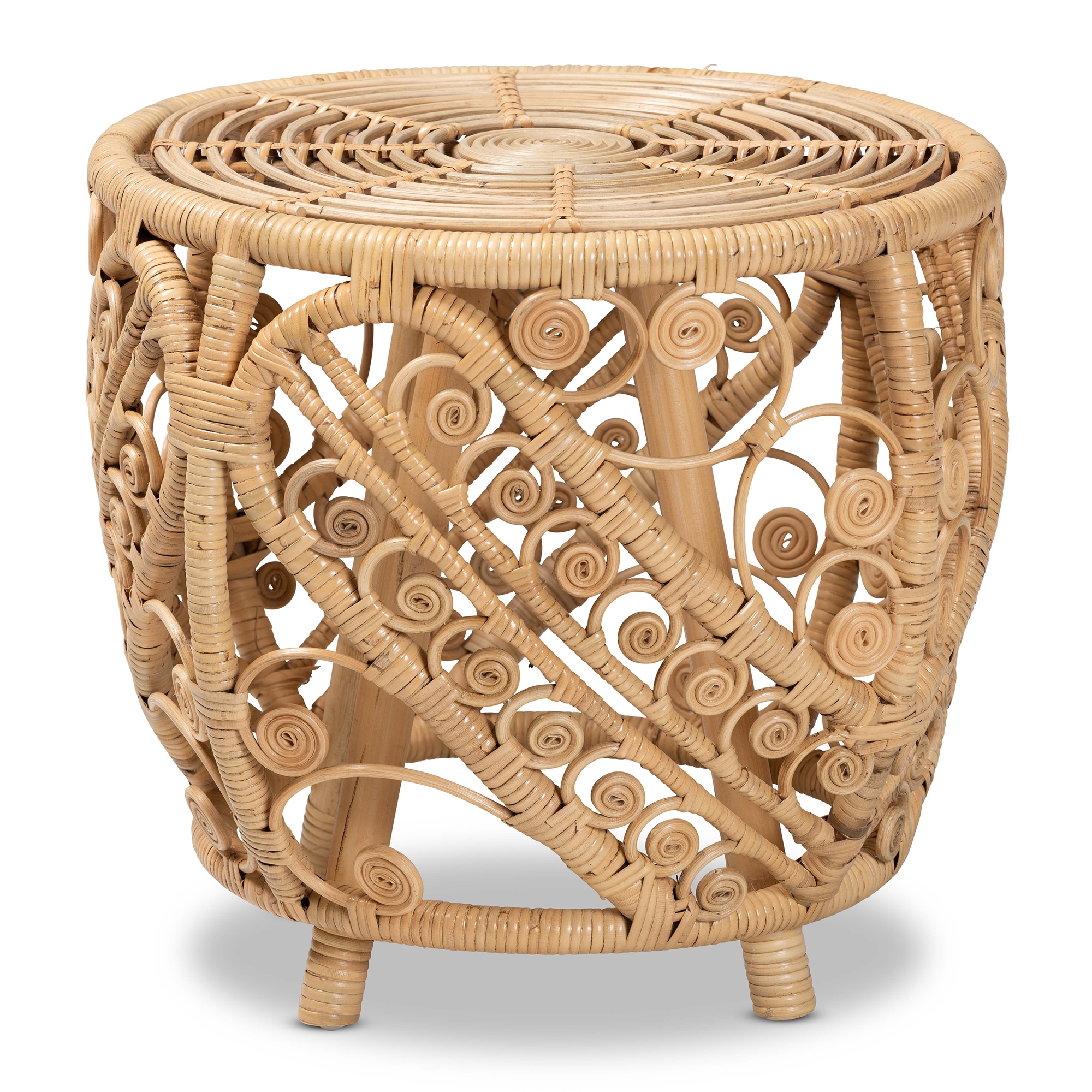 Baxton Studio Saranna Modern Bohemian Natural Brown Finished Rattan End Table