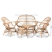 Baxton Studio Jayden Modern Bohemian White Fabric Upholstered and Natural Brown Finished Rattan 5-Piece Living Room Set - BSOJayden-Rattan-5PC Living Room Set