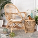 bali & pari Jayden Modern Bohemian White Fabric Upholstered and Natural Brown Finished Rattan Accent Chair - BSOJayden-Rattan-CC