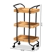 Baxton Studio Baxter Modern and Contemporary Oak Brown Finished Wood and Black Metal 3-Tier Mobile Kitchen Cart - BSONL2020822-Kitchen Cart