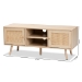 Baxton Studio Sebille Mid-Century Modern Light Brown Finished Wood 2-Door TV Stand with Natural Rattan - BSOLCF19046-Rattan-TV Stand