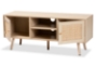 Baxton Studio Sebille Mid-Century Modern Light Brown Finished Wood 2-Door TV Stand with Natural Rattan - BSOLCF19046-Rattan-TV Stand