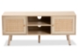 Baxton Studio Sebille Mid-Century Modern Light Brown Finished Wood 2-Door TV Stand with Natural Rattan - BSOLCF19046-Rattan-TV Stand