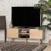 Baxton Studio Sebille Mid-Century Modern Light Brown Finished Wood 2-Door TV Stand with Natural Rattan - BSOLCF19046-Rattan-TV Stand