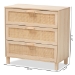 Baxton Studio Sebille Mid-Century Modern Light Brown Finished Wood 3-Drawer Storage Cabinet with Natural Rattan - BSOLC21020906-Rattan-3DW-Cabinet