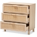 Baxton Studio Sebille Mid-Century Modern Light Brown Finished Wood 3-Drawer Storage Cabinet with Natural Rattan - BSOLC21020906-Rattan-3DW-Cabinet