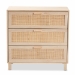 Baxton Studio Sebille Mid-Century Modern Light Brown Finished Wood 3-Drawer Storage Cabinet with Natural Rattan - BSOLC21020906-Rattan-3DW-Cabinet