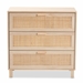 Baxton Studio Sebille Mid-Century Modern Light Brown Finished Wood 3-Drawer Storage Cabinet with Natural Rattan - BSOLC21020906-Rattan-3DW-Cabinet