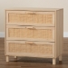 Baxton Studio Sebille Mid-Century Modern Light Brown Finished Wood 3-Drawer Storage Cabinet with Natural Rattan - BSOLC21020906-Rattan-3DW-Cabinet