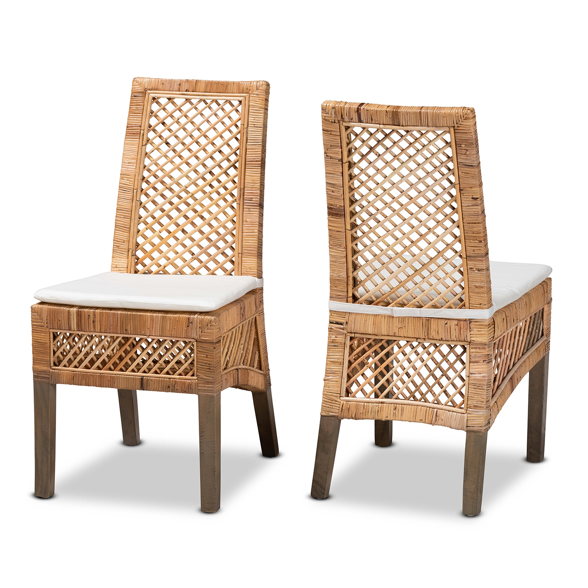 Baxton Studio Argos Modern Bohemian  Natural Brown Rattan 2-Piece Dining Chair Set