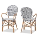 Baxton Studio Naila Classic French Black and White Weaving and Natural Brown Rattan 2-Piece Dining Chair Set