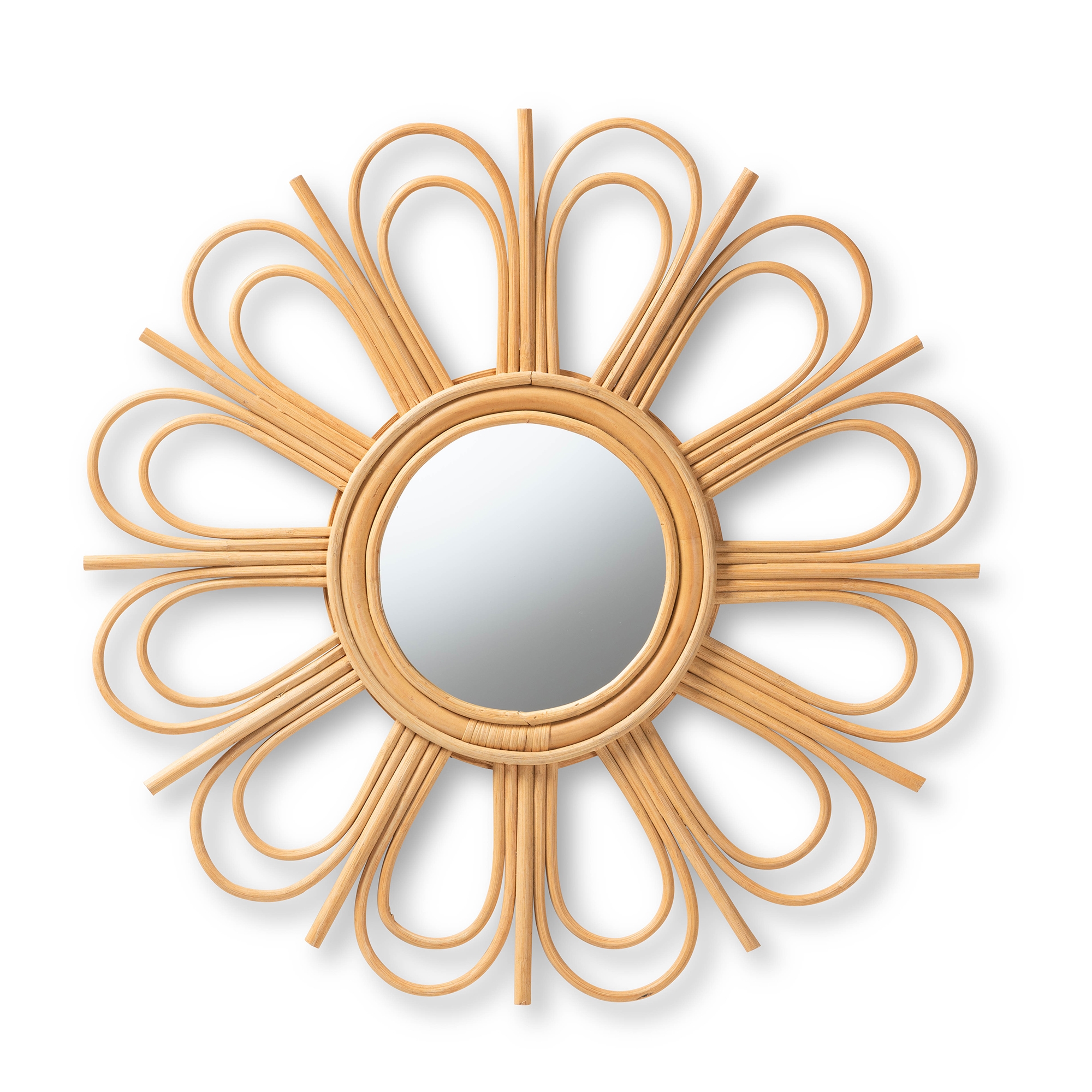 Baxton Studio Sakura Modern Bohemian Natural Brown Rattan Accent Wall Mirror