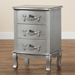 Baxton Studio Callen Classic and Traditional Brushed Silver Finished Wood 3-Drawer End Table - BSOJY18B018-Silver-3DW-ET