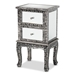 Baxton Studio Wycliff Industrial Glam and Luxe Silver Finished Metal and Mirrored Glass 2-Drawer End Table