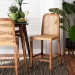 bali & pari Caspia Mid-Century Modern Walnut Brown Mahogany Wood and Natural Rattan Counter Stool - BSOCaspia-Teak-CS