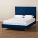 Baxton Studio Fabrico Contemporary Glam and Luxe Navy Blue Velvet Fabric Upholstered and Gold Metal King Size Platform Bed - BSOBBT61079-Navy Blue Velvet/Gold-King
