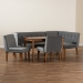 Baxton Studio Stewart Mid-Century Modern Grey Velvet Upholstered and Walnut Brown Finished Wood 5-Piece Dining Set - BSOBBT8062-Grey Velvet/Walnut-5PC Dining Nook Set