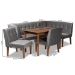 Baxton Studio Stewart Mid-Century Modern Grey Velvet Upholstered and Walnut Brown Finished Wood 5-Piece Dining Set - BSOBBT8062-Grey Velvet/Walnut-5PC Dining Nook Set