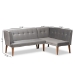 Baxton Studio Stewart Mid-Century Modern Grey Velvet Upholstered and Walnut Brown Finished Wood 2-Piece Dining Nook Banquette Set - BSOBBT8062-Grey Velvet/Walnut-2PC SF Bench