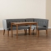 Baxton Studio Stewart Mid-Century Modern Grey Velvet Upholstered and Walnut Brown Finished Wood 3-Piece Dining Nook Set - BSOBBT8062-Grey Velvet/Walnut-3PC Dining Nook Set
