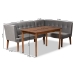 Baxton Studio Stewart Mid-Century Modern Grey Velvet Upholstered and Walnut Brown Finished Wood 3-Piece Dining Nook Set - BSOBBT8062-Grey Velvet/Walnut-3PC Dining Nook Set