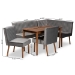 Baxton Studio Alvis Mid-Century Modern Grey Velvet Upholstered and Walnut Brown Finished Wood 5-Piece Dining Nook Set - BSOBBT8063-Grey Velvet/Walnut-5PC Dining Nook Set
