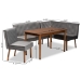 Baxton Studio Alvis Mid-Century Modern Grey Velvet Upholstered and Walnut Brown Finished Wood 4-Piece Dining Nook Set - BSOBBT8063-Grey Velvet/Walnut-4PC Dining Nook Set