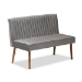 Baxton Studio Alvis Mid-Century Modern Grey Velvet Upholstered and Walnut Brown Finished Wood 3-Piece Dining Nook Set - BSOBBT8063-Grey Velvet/Walnut-3PC Dining Nook Set
