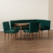 Baxton Studio Alvis Mid-Century Modern Emerald Green Velvet Upholstered and Walnut Brown Finished Wood 5-Piece Dining Nook Set - BSOBBT8063-Emerald Velvet/Walnut-5PC Dining Nook Set