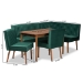 Baxton Studio Alvis Mid-Century Modern Emerald Green Velvet Upholstered and Walnut Brown Finished Wood 5-Piece Dining Nook Set - BSOBBT8063-Emerald Velvet/Walnut-5PC Dining Nook Set