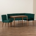 Baxton Studio Alvis Mid-Century Modern Emerald Green Velvet Upholstered and Walnut Brown Finished Wood 4-Piece Dining Nook Set - BSOBBT8063-Emerald Velvet/Walnut-4PC Dining Nook Set