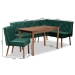 Baxton Studio Alvis Mid-Century Modern Emerald Green Velvet Upholstered and Walnut Brown Finished Wood 4-Piece Dining Nook Set - BSOBBT8063-Emerald Velvet/Walnut-4PC Dining Nook Set