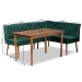 Baxton Studio Alvis Mid-Century Modern Emerald Green Velvet Upholstered and Walnut Brown Finished Wood 3-Piece Dining Nook Set - BSOBBT8063-Emerald Velvet/Walnut-3PC Dining Nook Set