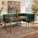 Baxton Studio Alvis Mid-Century Modern Emerald Green Velvet Upholstered and Walnut Brown Finished Wood 3-Piece Dining Nook Set - BSOBBT8063-Emerald Velvet/Walnut-3PC Dining Nook Set