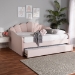 Baxton Studio Timila Modern and Contemporary Light Pink Velvet Fabric Upholstered Queen Size Daybed with Trundle - BSOBBT61047T-Light Pink Velvet-Daybed-Q/T